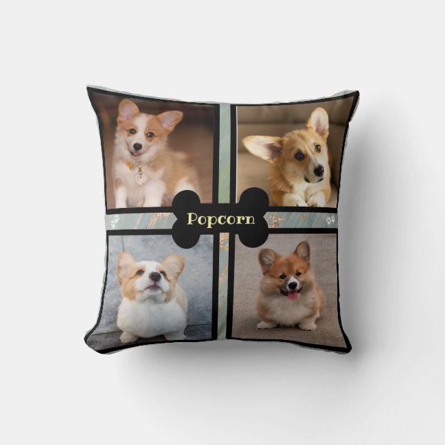 Cojín Decorativo Pet dog photo collage - green  (Anverso)