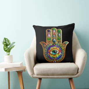 Cojín Decorativo Pétalos de Flor Coloridos Tercer Ojo Hamsa Turques