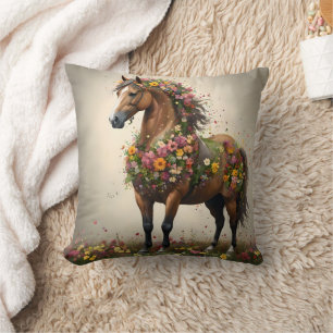 Cojín Decorativo Pétalos Y Canteras: Jardín De Fantasía De Caballos