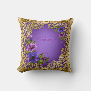 Cojín Decorativo Petunias Moradas Rosadas Almohadones Femeninos
