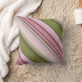 Cojín Decorativo Petunias Rosadas Rosado y Verde con Rayas y Cuadro