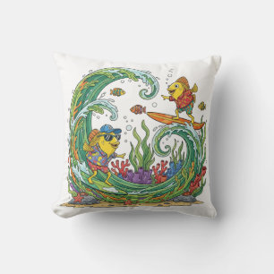 Cojín Decorativo Pez Amarillo Divertido Surfista Fiesta Tropical Pl