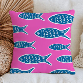 Cojín Decorativo Pez Azul en Océano Estético de Dopamina Rosa Calie