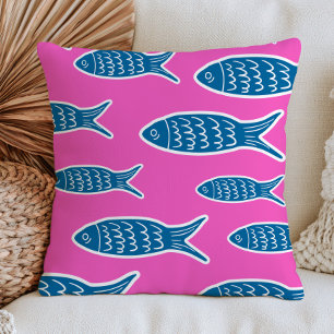 Cojín Decorativo Pez Azul en Océano Estético de Dopamina Rosa Calie