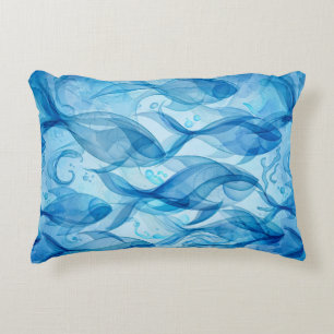 Cojín Decorativo Pez Azul Fluyendo Armónico Abstracto