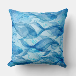 Cojín Decorativo Pez Azul Fluyendo Armónico Abstracto