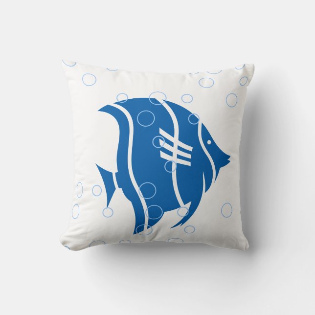 Cojín Decorativo pez azul sobre PILLOW blanco (Anverso)