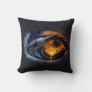 Cojín Decorativo Pez Espada Ola Atardecer – Arte Oceánico Tropical 