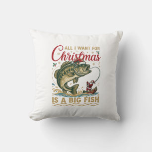 Cojín Decorativo Pez grande de Navidad Bajo Santa Barco Pesca