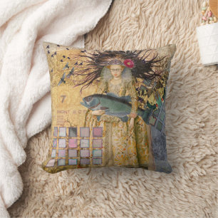 Cojín Decorativo Pez Mujer Piscis Vintage Gótico Clásico