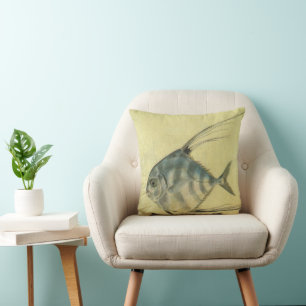 Cojín Decorativo Pez Pompano Africano, Trevally de hilo vintage
