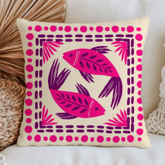 Cojín Decorativo Pez rosa y púrpura Eclectic Ocean Náutico