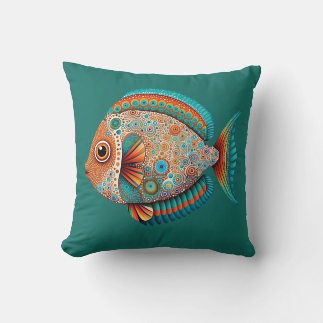 Cojín Decorativo Pez tropical estilo arte aborigen (Anverso)