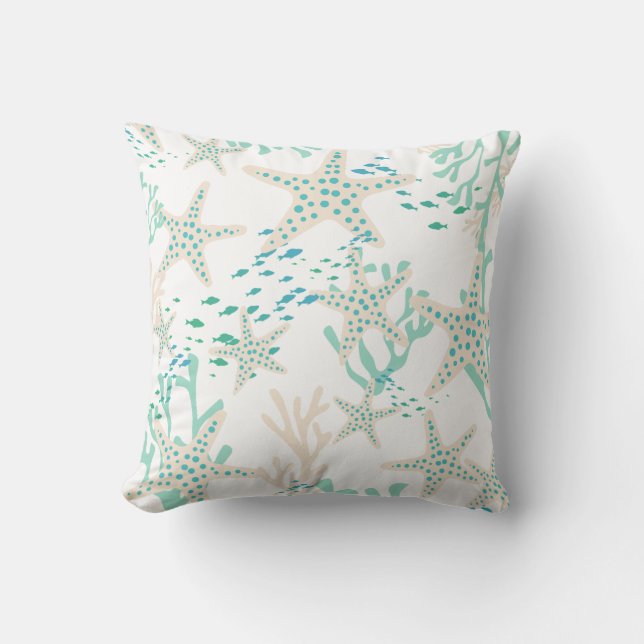 Cojín Decorativo Pez Verde azulado Beige Castillos de mariscos Star (Anverso)