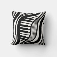 Piano Polka Waves Pillow - Música en blanco y negr