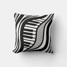 Cojín Decorativo Piano Polka Waves Pillow - Música en blanco y negr