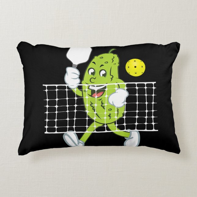 Cojín Decorativo Pickle Jugando Pickleball - Divertido Paddle (Anverso)