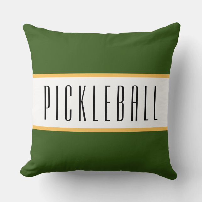 Cojín Decorativo PICKLEBALL Fun Forest Green White Carreras Strips (Anverso)