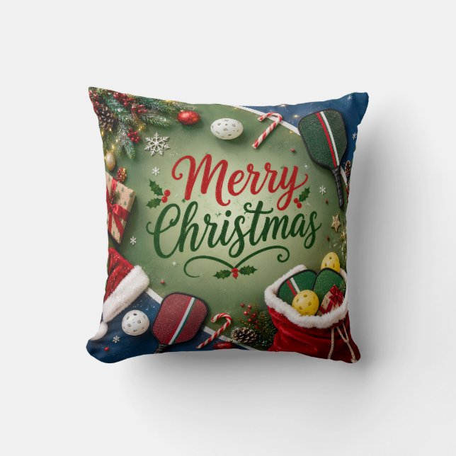 Cojín Decorativo Pickleball temática de Navidad  (Anverso)