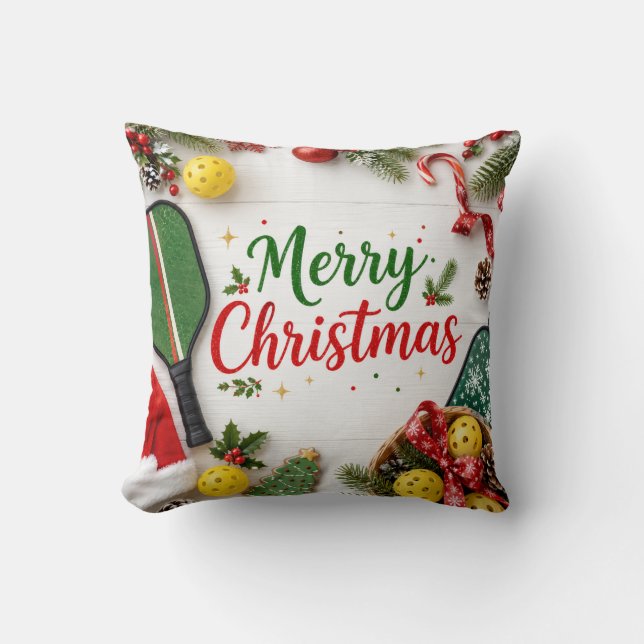 Cojín Decorativo Pickleball temática de Navidad  (Anverso)