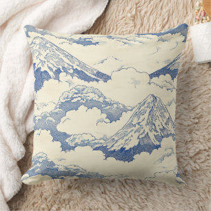 Cojín Decorativo Picos nevados azules brumosos Patrón escénico de l