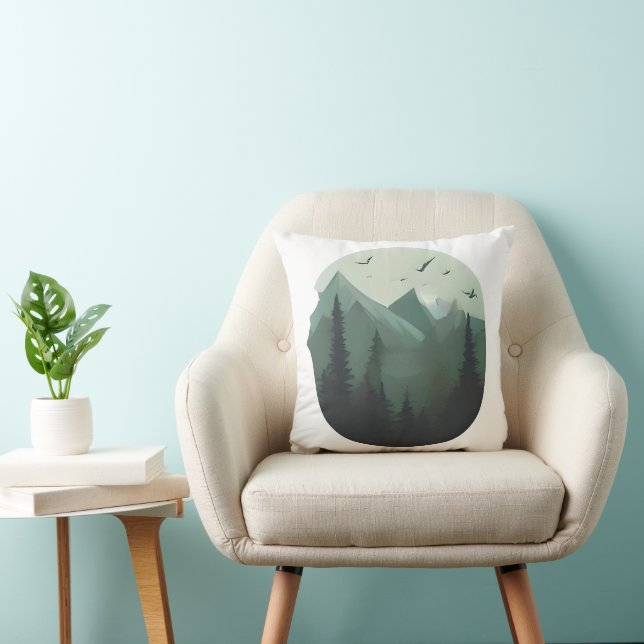 Cojín Decorativo Picos tranquilos: Aves en un paisaje montañoso (Silla)