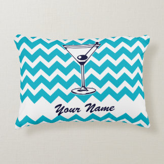 Cojín Decorativo Pictograma Martini con patrón Chevron Azul