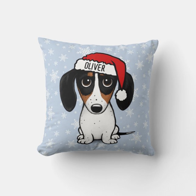Cojín Decorativo Piebald Dachshund Navidades Nombre personalizado P (Anverso)