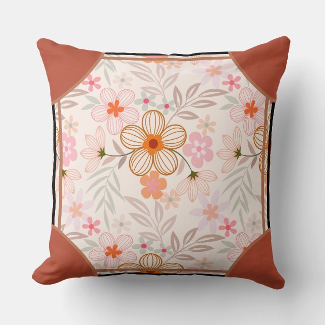 Cojín Decorativo Piedra Angular Floral Naranja (Anverso)
