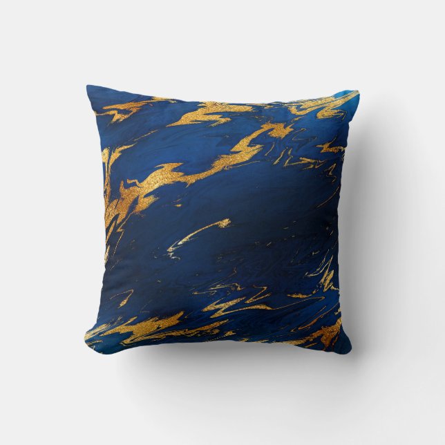 Cojín Decorativo Piedra Cobalto Blue Earth Tones Gold Marble (Anverso)