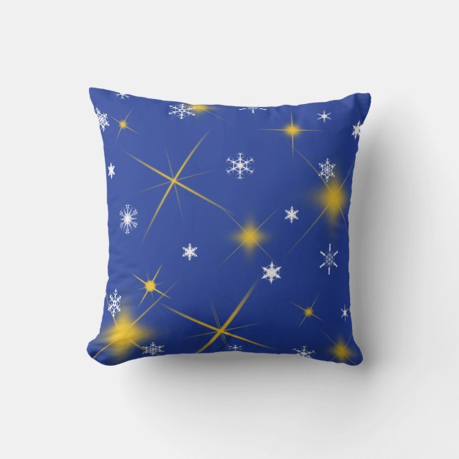 Cojín Decorativo Piedra de vacaciones de copos de nieve y estrellas (Anverso)