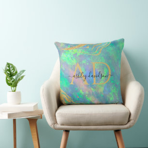 Cojín Decorativo Piedra Óptica Azul   Monograma Pillow