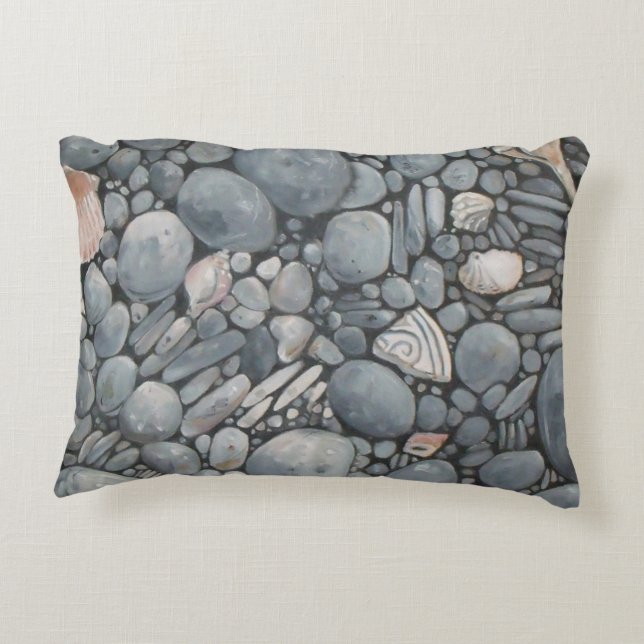 Cojín Decorativo Piedras en la playa conchas rocas rocas Pintando a (Reverso)