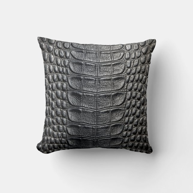 Cojín Decorativo Piel cocodrilo cocodrilo cocodrilo Faux Black Leat (Anverso)