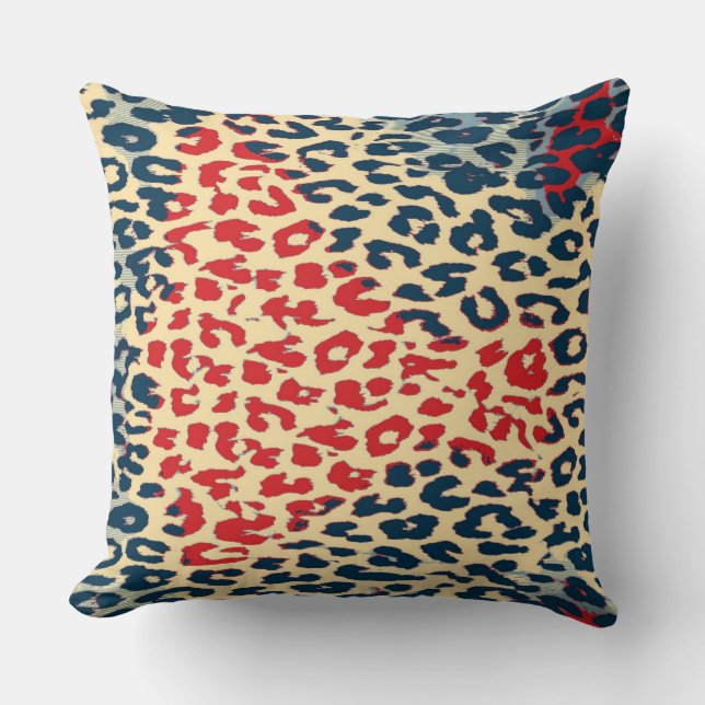 Cojín Decorativo Piel de impresión de leopardo azul rojo retro (Anverso)