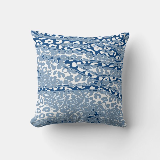 Cojín Decorativo Piel de impresión de leopardo retro (BLue, Blanco) (Anverso)