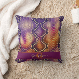 Cojín Decorativo Piel de serpiente morada y dorada monogramada