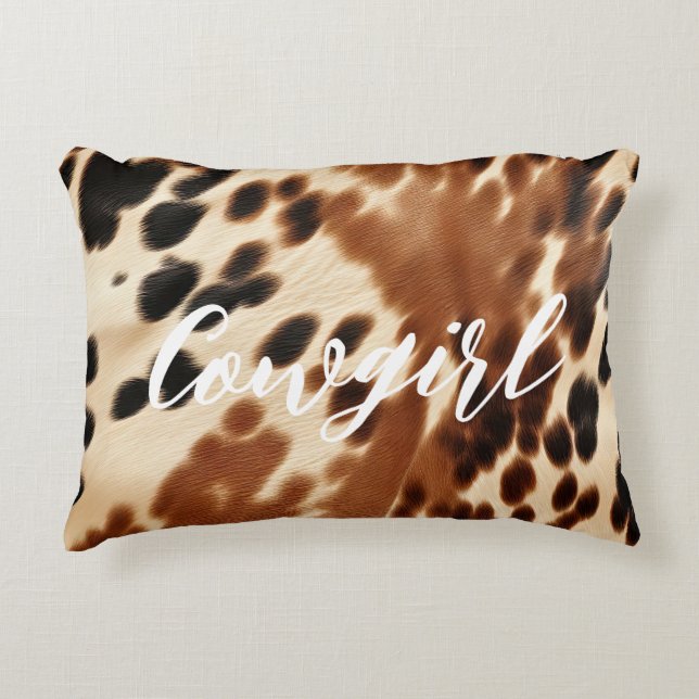 Cojín Decorativo Piel de vaca Blanco Marrón Vocero Occidental (Anverso)