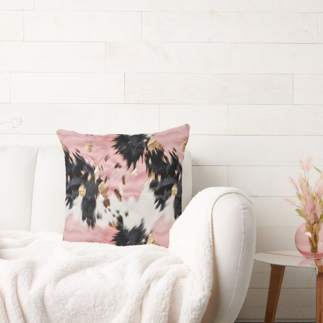 Cojín Decorativo Piel de vaca lechera de oro negro rosado (Sofá)