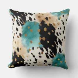 Cojín Decorativo Piel de vaca Occidental Turquesa de Crema Negra Or