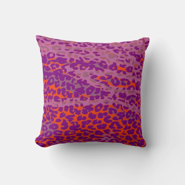Cojín Decorativo Piel impresa de leopardo retro (Naranja, púrpura,  (Anverso)