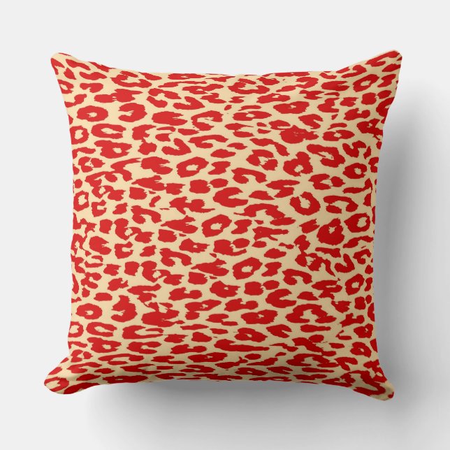Cojín Decorativo Piel impresa de leopardo rojo (Anverso)