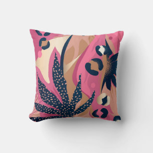 Cojín Decorativo Piel Leopardo Moderna, Floral Exótica.