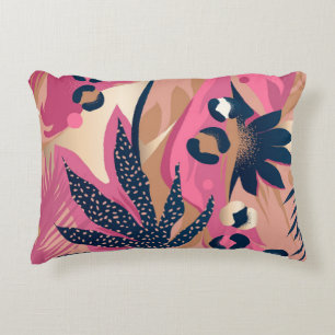 Cojín Decorativo Piel Leopardo Moderna, Floral Exótica.