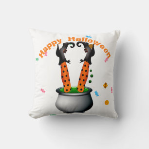 Cojín Decorativo Piernas de bruja y mecha en Naranja y negro