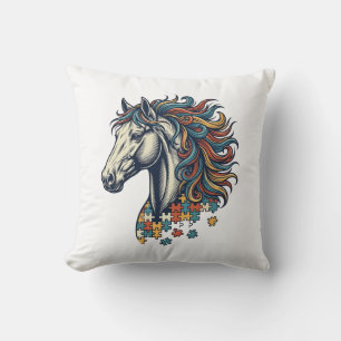 Cojín Decorativo Pieza de rompecabezas de caballo colorido grabado 