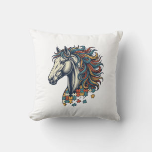 Cojín Decorativo Pieza de rompecabezas de caballo colorido grabado 