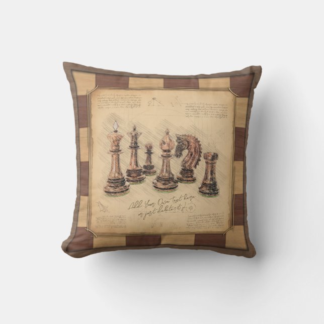 Cojín Decorativo Piezas de ajedrez y ajedrez antiguas, regalo para  (Anverso)