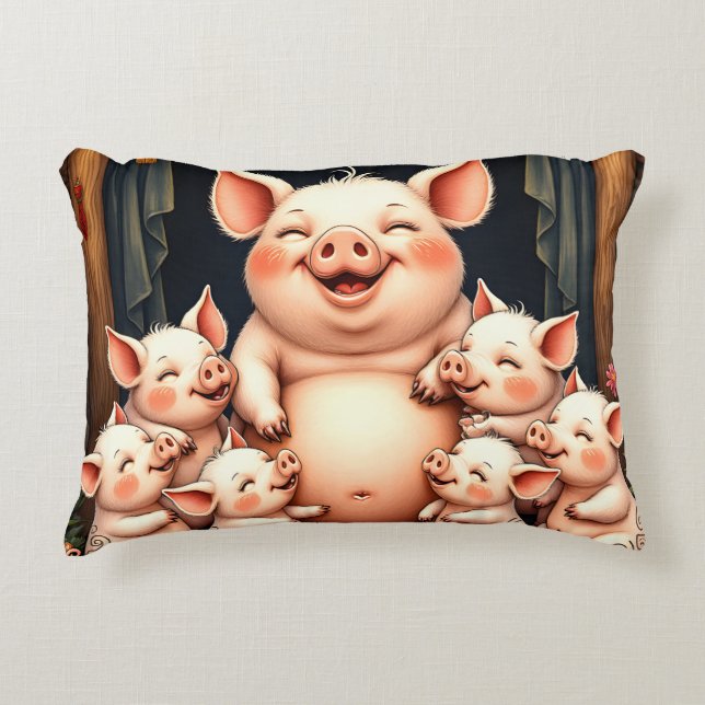 Cojín Decorativo  Pig Art – Mother & Piglets (Anverso)
