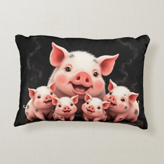 Cojín Decorativo Pig Artwork – Mother Pig & Piglets (Reverso)